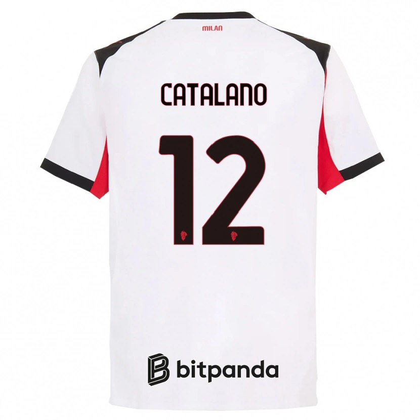 Danxen Kobiety Alessio Catalano #12 Biały Czarny Wyjazdowa Koszulka 2025/26 Koszulki Klubowe