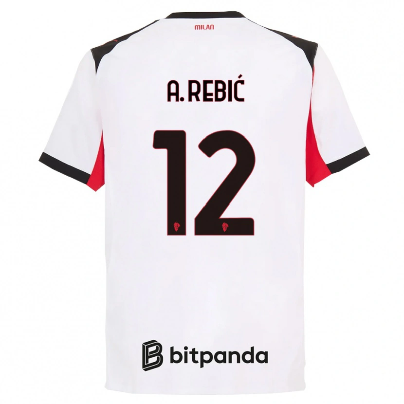 Danxen Kobiety Ante Rebic #12 Biały Czarny Wyjazdowa Koszulka 2025/26 Koszulki Klubowe