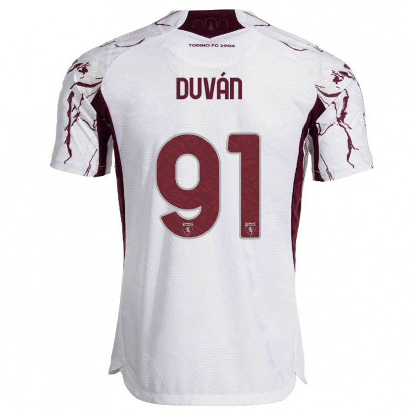 Danxen Kobiety Duván Zapata #91 Biały Burgundowy Wyjazdowa Koszulka 2025/26 Koszulki Klubowe