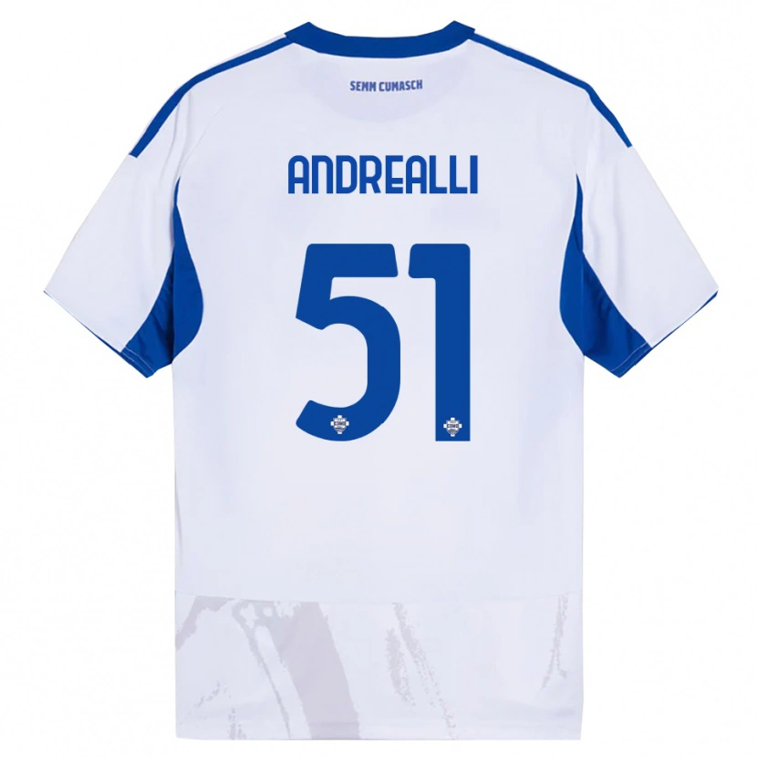Danxen Kobiety Francesco Andrealli #51 Biały Niebieski Wyjazdowa Koszulka 2025/26 Koszulki Klubowe
