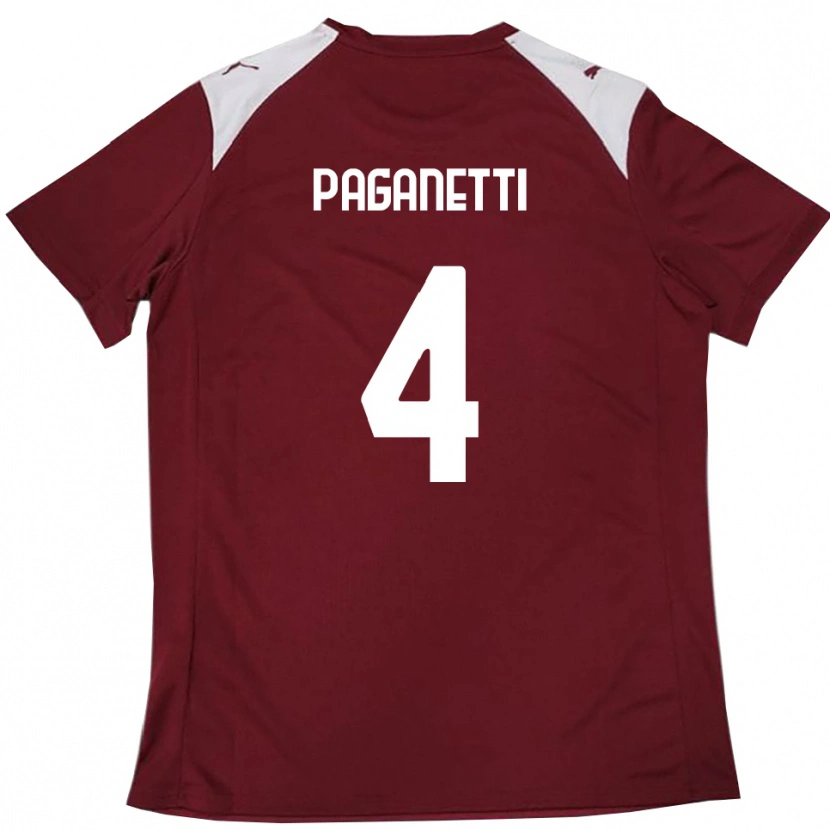 Danxen Dzieci Giacomo Paganetti #4 Burgundowo-Biały Domowa Koszulka 2025/26 Koszulki Klubowe