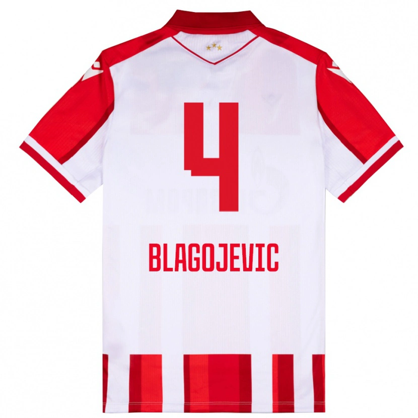 Danxen Dzieci Niksa Blagojevic #4 Czerwono-Biały Domowa Koszulka 2025/26 Koszulki Klubowe