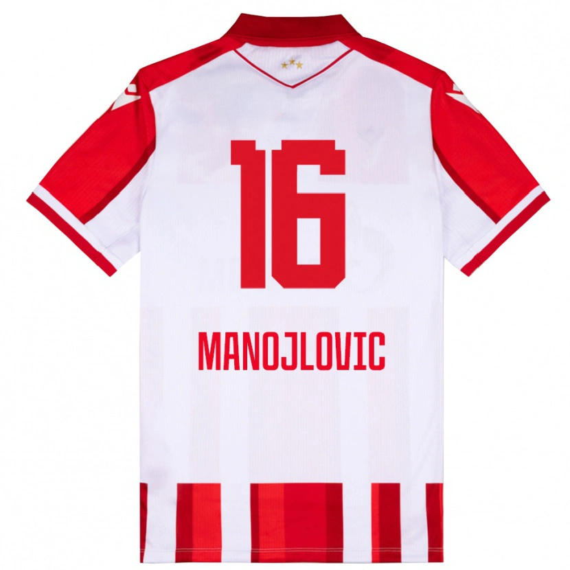 Danxen Dzieci Petar Manojlovic #16 Czerwono-Biały Domowa Koszulka 2025/26 Koszulki Klubowe