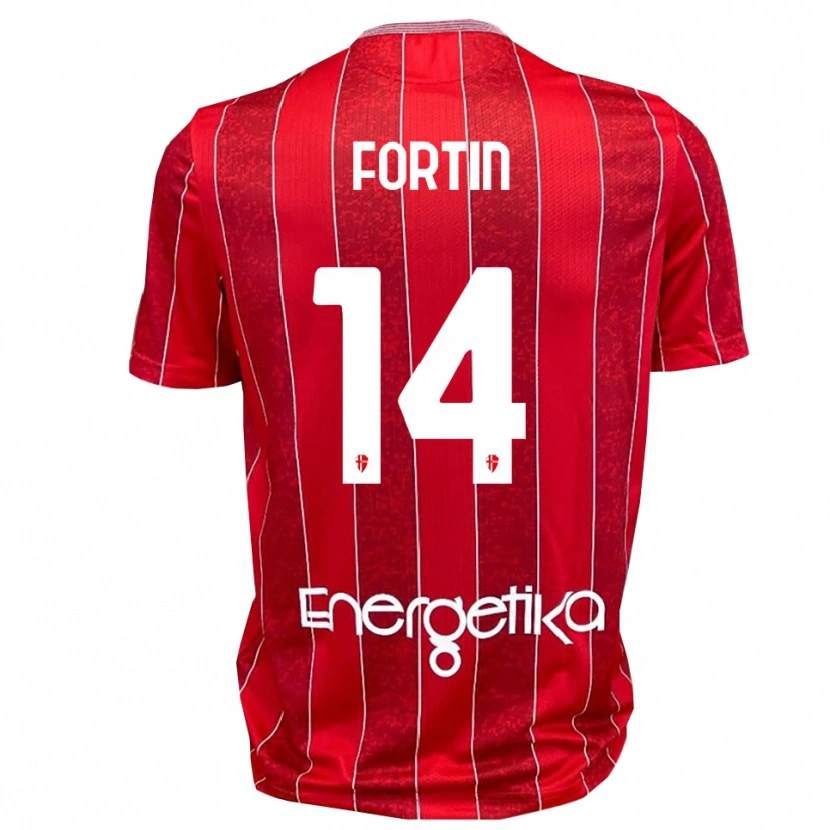 Danxen Dzieci Mattia Fortin #14 Czerwono-Biały Wyjazdowa Koszulka 2025/26 Koszulki Klubowe