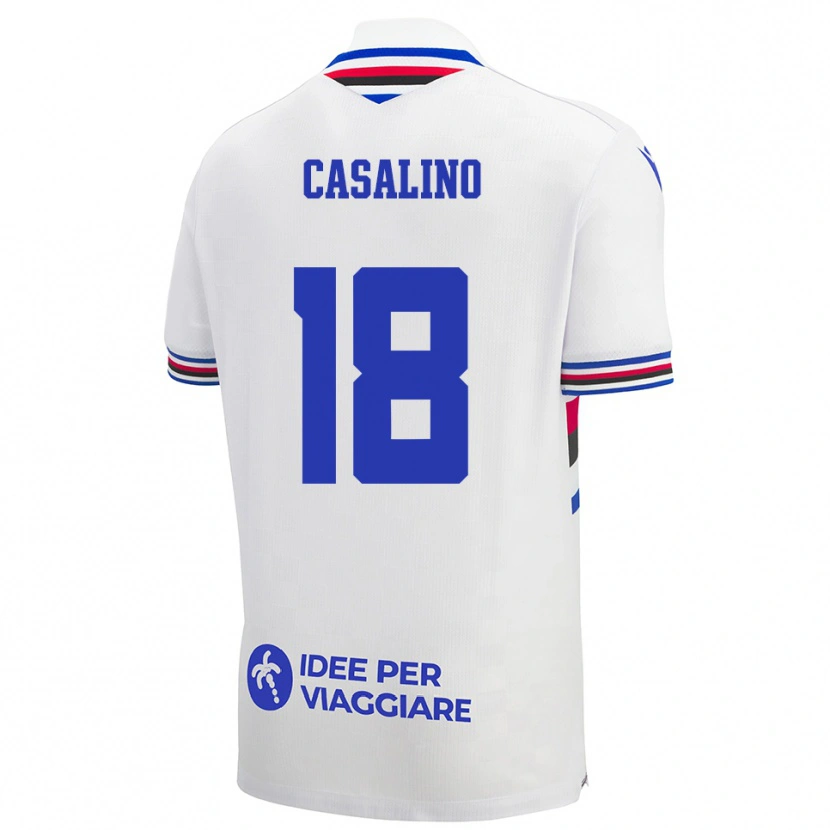 Danxen Dzieci Tommaso Casalino #18 Biało-Niebiesko-Czerwony Wyjazdowa Koszulka 2025/26 Koszulki Klubowe