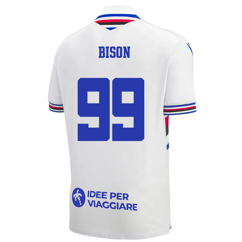 Danxen Dzieci Giulia Bison #99 Biało-Niebiesko-Czerwony Wyjazdowa Koszulka 2025/26 Koszulki Klubowe