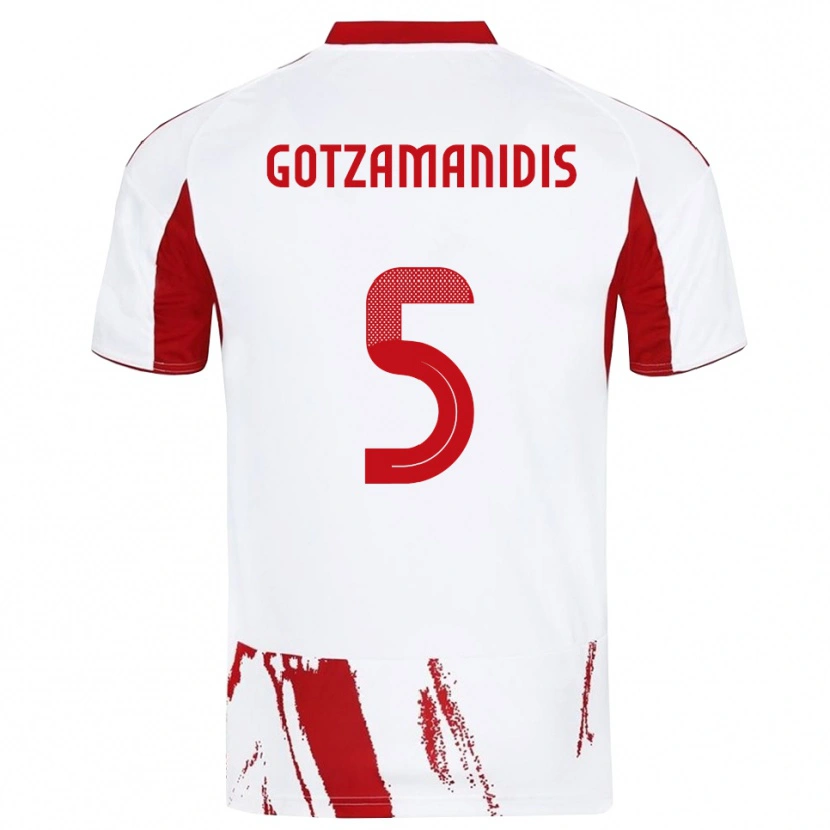 Danxen Męski Nikolaos Gotzamanidis #5 Biało-Czerwony Wyjazdowa Koszulka 2025/26 Koszulki Klubowe