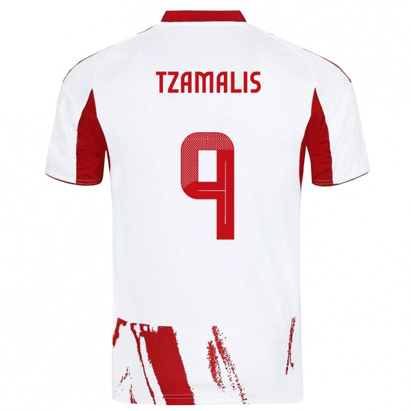 Danxen Męski Alexandros Tzamalis #9 Biało-Czerwony Wyjazdowa Koszulka 2025/26 Koszulki Klubowe