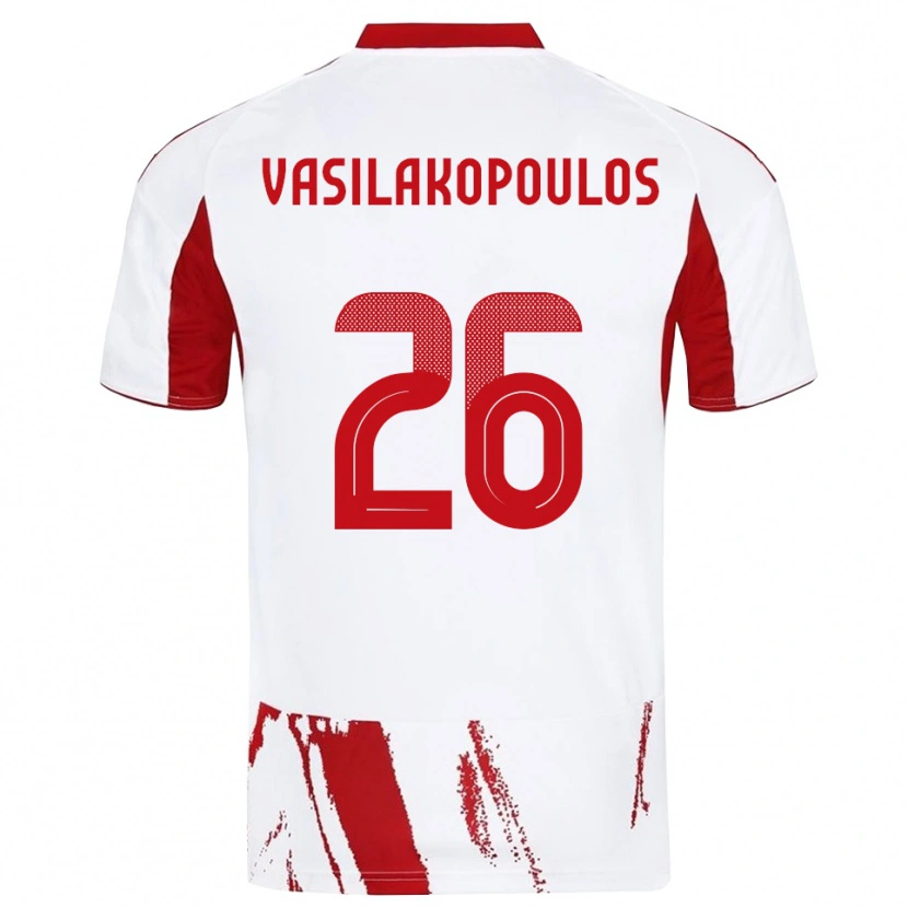 Danxen Męski Sarantos Vasilakopoulos #26 Biało-Czerwony Wyjazdowa Koszulka 2025/26 Koszulki Klubowe