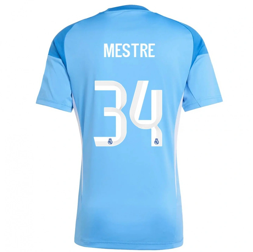 Danxen Dzieci Sergio Mestre #34 Błękitny Biały Koszulka Bramkarska 2025/26