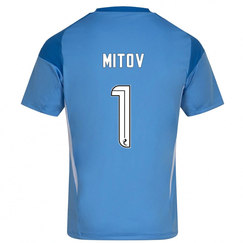 Danxen Męski Dimitar Mitov #1 Biało Niebieski Koszulka Bramkarska 2025/26