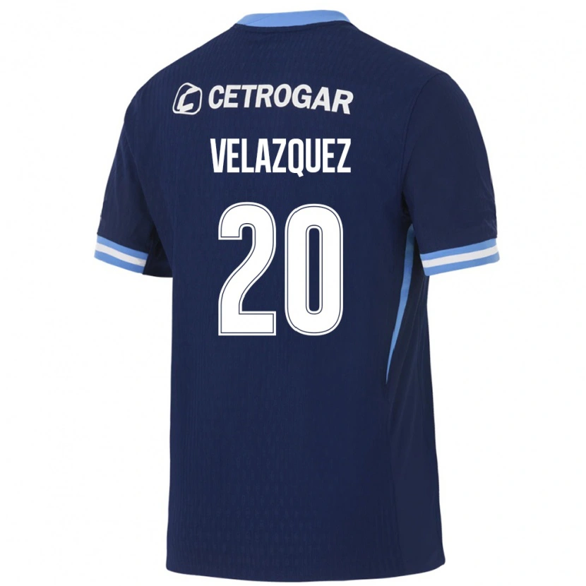 Danxen Dzieci Joán Velazquez #20 Królewski Niebieski Jasny Niebieski Biały Wyjazdowa Koszulka 2026/27 Koszulki Klubowe