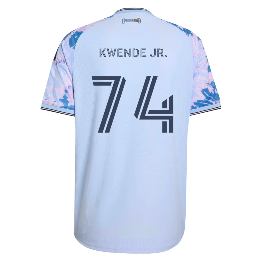 Danxen Dzieci Martin Kwende Jr. #74 Królewski Niebieski Biały Czarny Wyjazdowa Koszulka 2026/27 Koszulki Klubowe