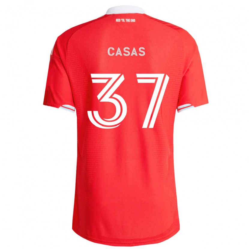 Danxen Męski Javier Casas #37 Czerwony Głęboki Niebieski Biały Domowa Koszulka 2026/27 Koszulki Klubowe