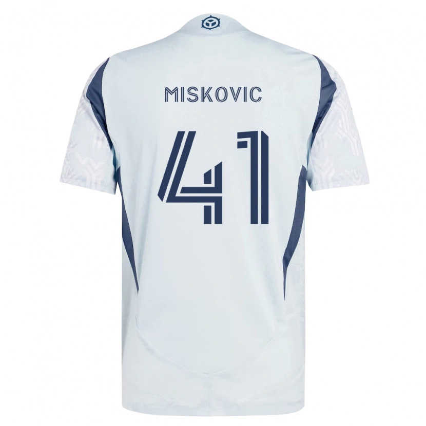 Danxen Męski Mihajlo Miskovic #41 Niebieski Szary Biały Wyjazdowa Koszulka 2026/27 Koszulki Klubowe