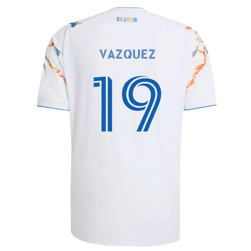 Danxen Męski David Vazquez #19 Biały Pomarańczowy Niebieski Wyjazdowa Koszulka 2026/27 Koszulki Klubowe