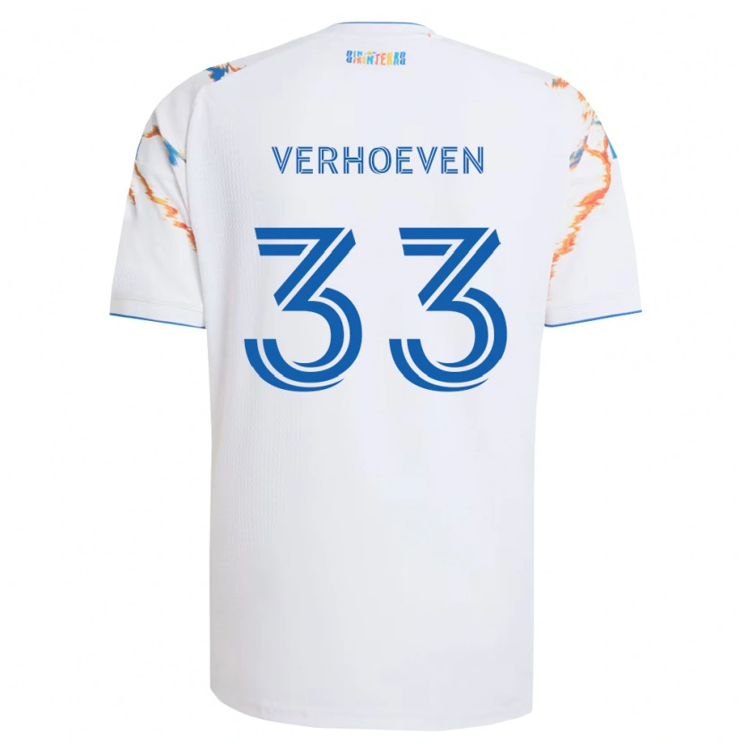 Danxen Męski Oscar Verhoeven #33 Biały Pomarańczowy Niebieski Wyjazdowa Koszulka 2026/27 Koszulki Klubowe