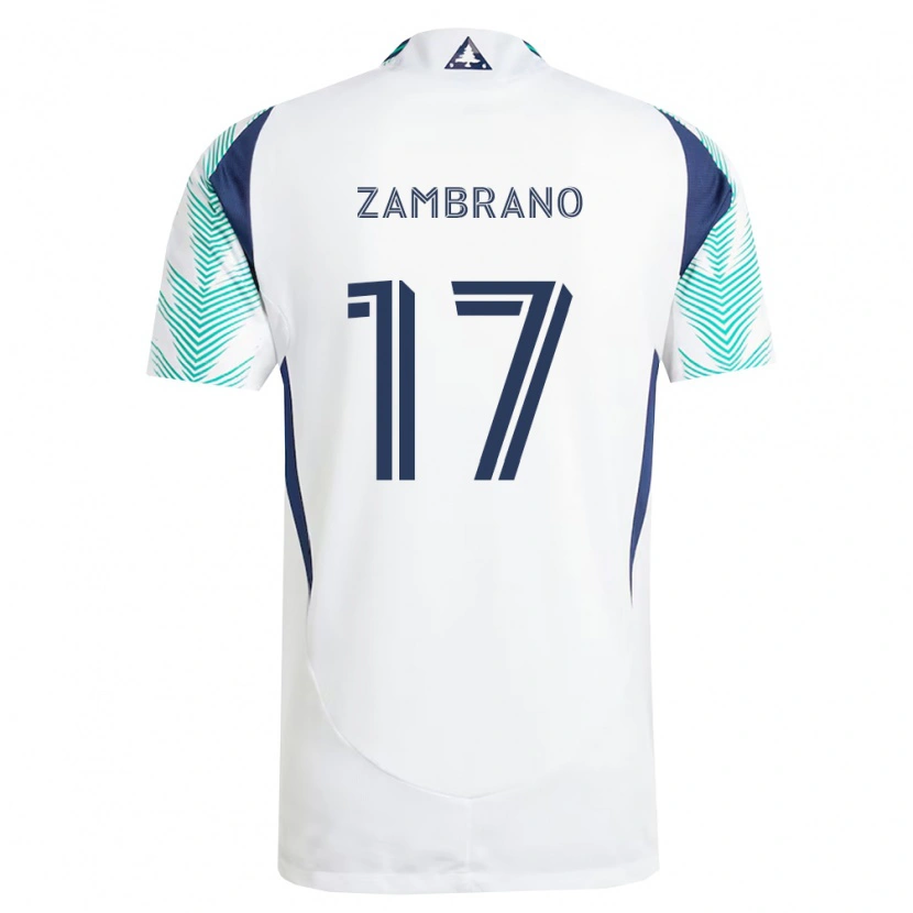 Danxen Kobiety Marcos Zambrano #17 Biały Granatowy Jasnozielony Wyjazdowa Koszulka 2026/27 Koszulki Klubowe