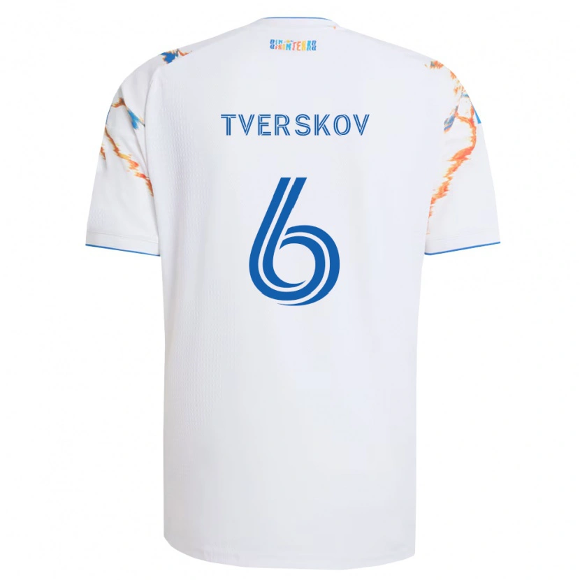 Danxen Kobiety Jeppe Tverskov #6 Biały Pomarańczowy Niebieski Wyjazdowa Koszulka 2026/27 Koszulki Klubowe
