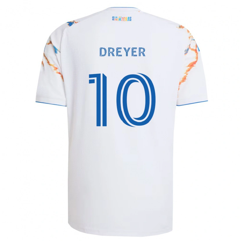 Danxen Kobiety Anders Dreyer #10 Biały Pomarańczowy Niebieski Wyjazdowa Koszulka 2026/27 Koszulki Klubowe