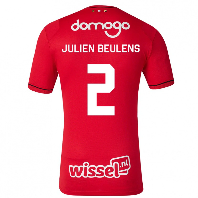 Danxen Dzieci Julien Beulens #2 Czerwony Biały Czarny Domowa Koszulka 2026/27 Koszulki Klubowe