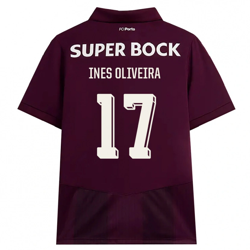 Danxen Dzieci Inês Oliveira #17 Bordowy Biały Wyjazdowa Koszulka 2026/27 Koszulki Klubowe