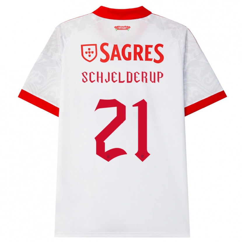 Danxen Dzieci Andreas Schjelderup #21 Biały Czerwony Żółty Wyjazdowa Koszulka 2026/27 Koszulki Klubowe
