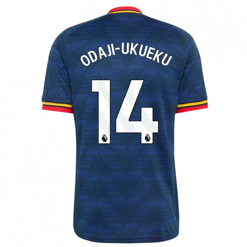 Danxen Dzieci Theo Odaji-Ukueku #14 Północnoniebieski Żółty Czerwony Wyjazdowa Koszulka 2026/27 Koszulki Klubowe