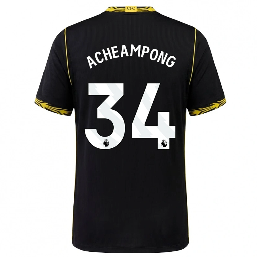 Danxen Dzieci Josh Acheampong #34 Czarny Żółty Wyjazdowa Koszulka 2026/27 Koszulki Klubowe