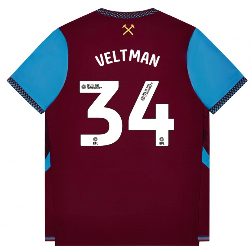 Danxen Męski Joël Veltman #34 Bordowy Niebieski Chaber Domowa Koszulka 2026/27 Koszulki Klubowe