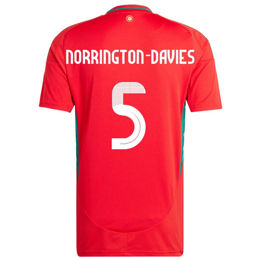 Danxen Dzieci Walia Rhys Norrington-Davies #5 Czerwony Domowa Koszulka 24-26 Koszulki Klubowe