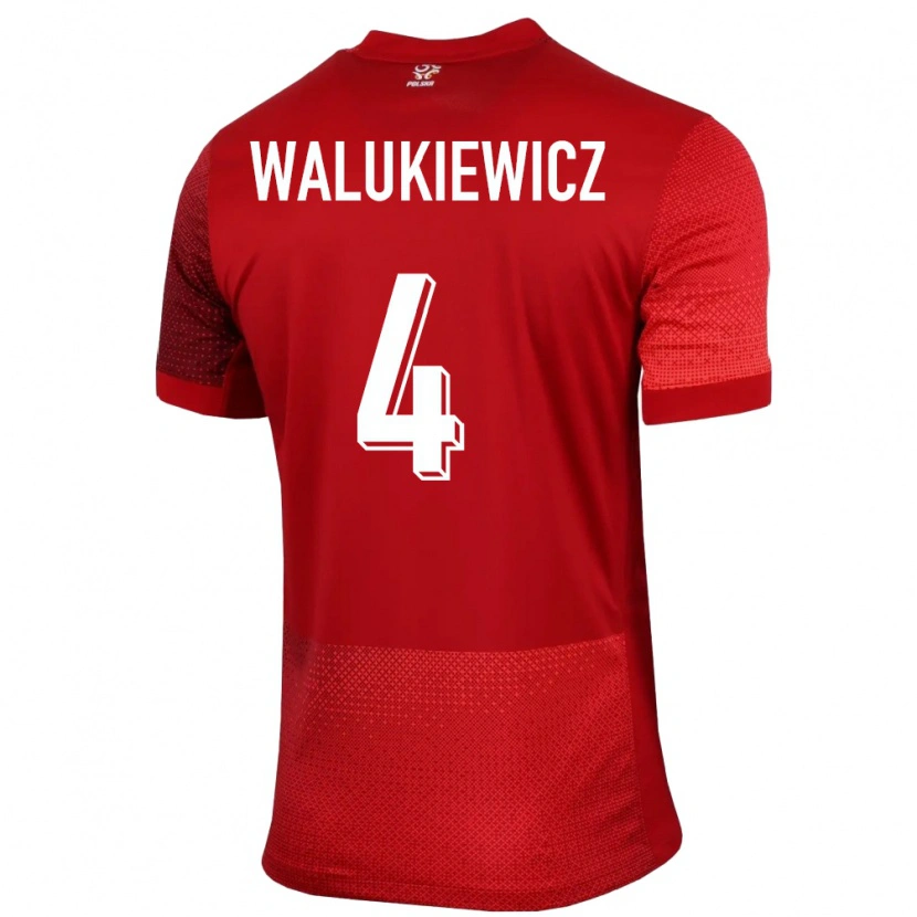 Danxen Dzieci Polska Sebastian Walukiewicz #4 Czerwony Wyjazdowa Koszulka 24-26 Koszulki Klubowe