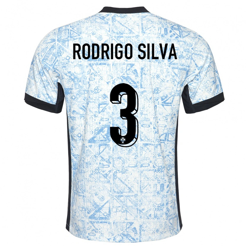 Danxen Dzieci Portugalia Rodrigo Silva #3 Kremowy Niebieski Wyjazdowa Koszulka 24-26 Koszulki Klubowe