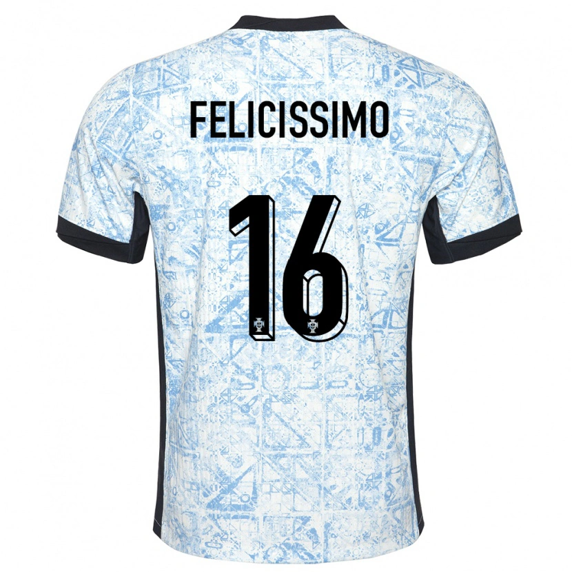 Danxen Dzieci Portugalia Eduardo Felicíssimo #16 Kremowy Niebieski Wyjazdowa Koszulka 24-26 Koszulki Klubowe