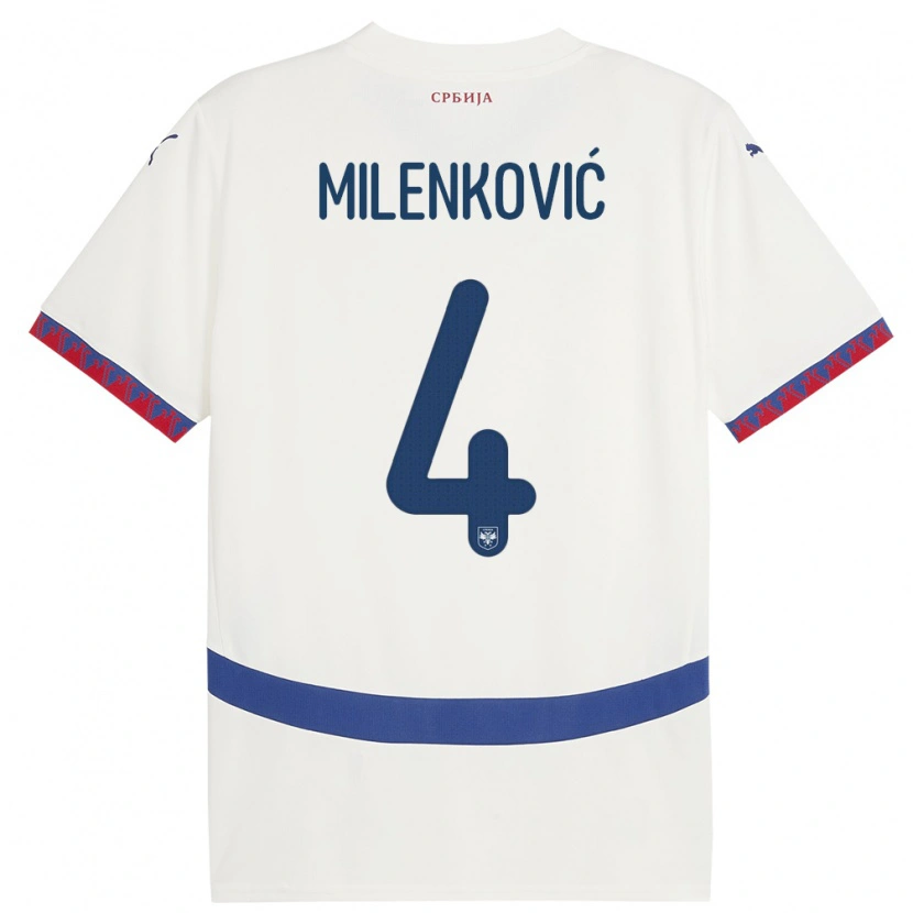 Danxen Dzieci Serbia Nikola Milenković #4 Biały Wyjazdowa Koszulka 24-26 Koszulki Klubowe
