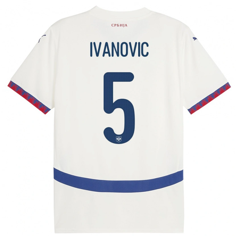 Danxen Dzieci Serbia Mijat Ivanovic #5 Biały Wyjazdowa Koszulka 24-26 Koszulki Klubowe