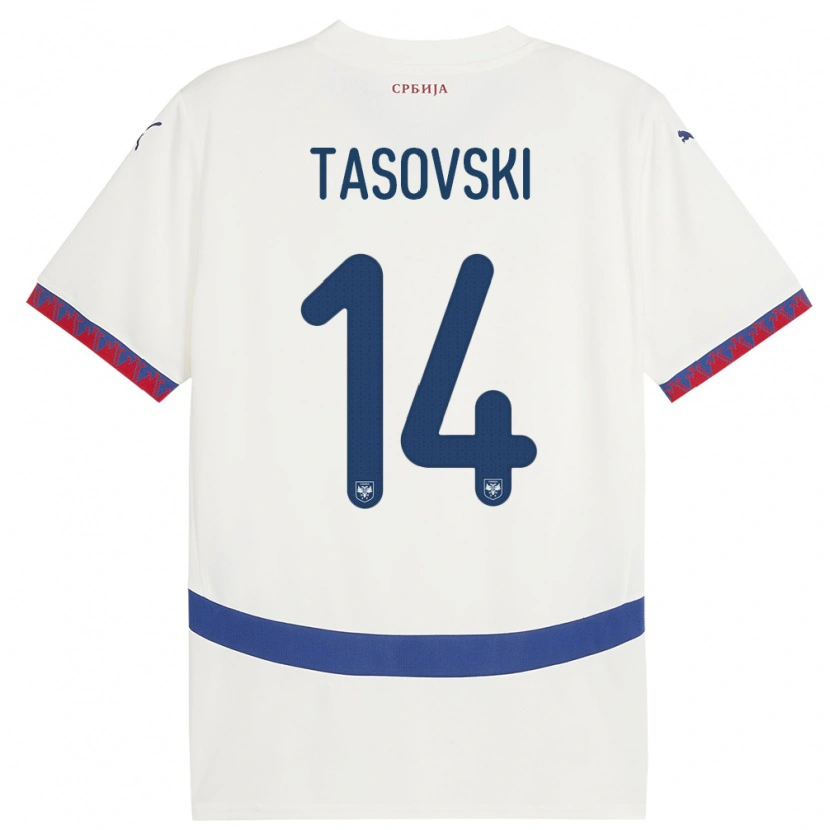 Danxen Dzieci Serbia Vasil Tasovski #14 Biały Wyjazdowa Koszulka 24-26 Koszulki Klubowe