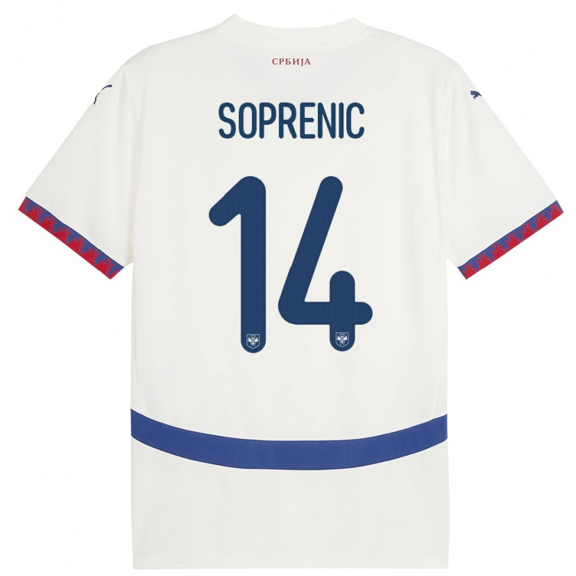 Danxen Dzieci Serbia Milos Soprenic #14 Biały Wyjazdowa Koszulka 24-26 Koszulki Klubowe