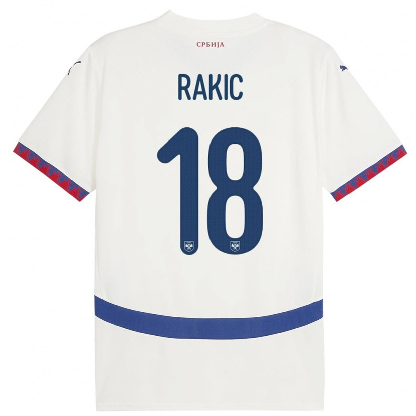 Danxen Dzieci Serbia Strahinja Rakic #18 Biały Wyjazdowa Koszulka 24-26 Koszulki Klubowe