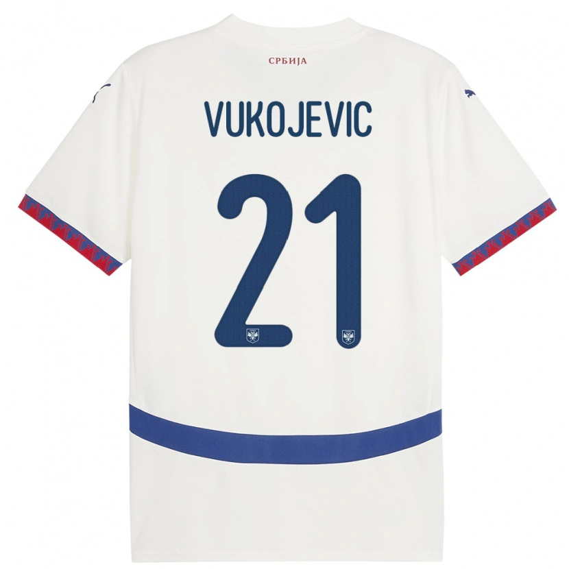 Danxen Dzieci Serbia Veljko Vukojevic #21 Biały Wyjazdowa Koszulka 24-26 Koszulki Klubowe
