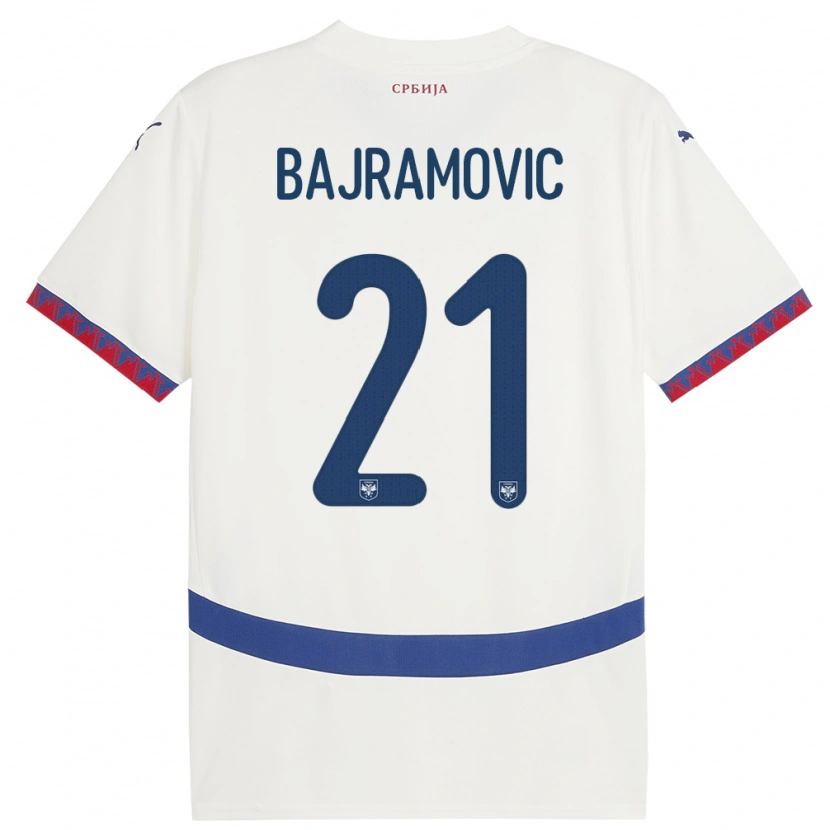 Danxen Dzieci Serbia Eldin Bajramovic #21 Biały Wyjazdowa Koszulka 24-26 Koszulki Klubowe