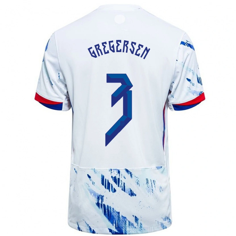 Danxen Dzieci Norwegia Stian Gregersen #3 Biały Niebieski Wyjazdowa Koszulka 24-26 Koszulki Klubowe