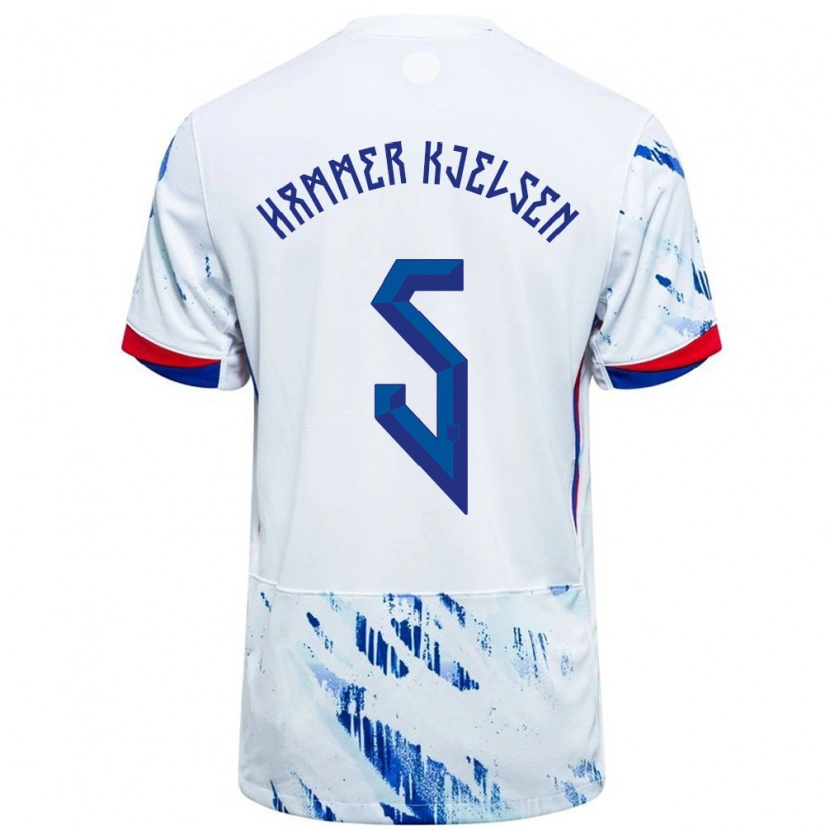 Danxen Dzieci Norwegia Aleksander Hammer Kjelsen #5 Biały Niebieski Wyjazdowa Koszulka 24-26 Koszulki Klubowe