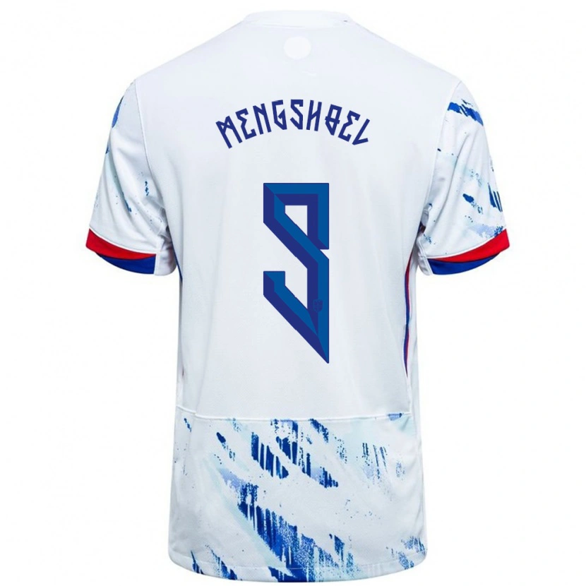 Danxen Dzieci Norwegia Olav Dobloug Mengshoel #9 Biały Niebieski Wyjazdowa Koszulka 24-26 Koszulki Klubowe