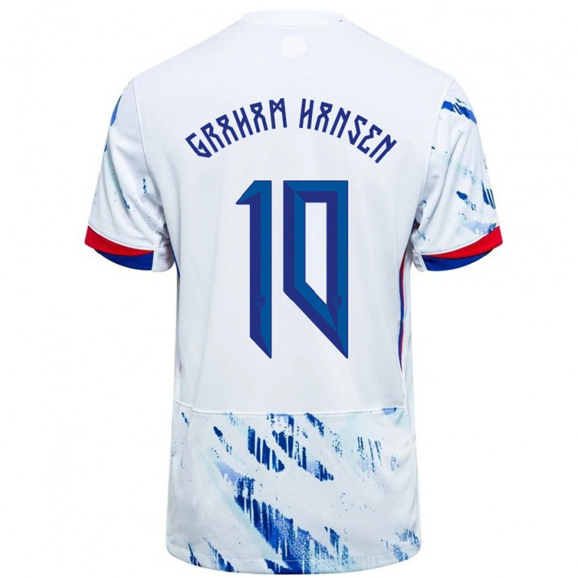 Danxen Dzieci Norwegia Caroline Graham Hansen #10 Biały Niebieski Wyjazdowa Koszulka 24-26 Koszulki Klubowe