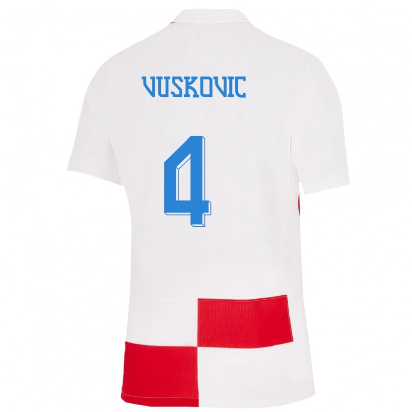 Danxen Męski Chorwacja Luka Vuskovic #4 Biało - Czerwony Domowa Koszulka 24-26 Koszulki Klubowe