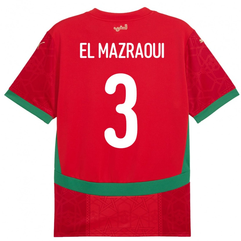 Danxen Męski Maroko Noussair El Mazraoui #3 Czerwony Domowa Koszulka 24-26 Koszulki Klubowe