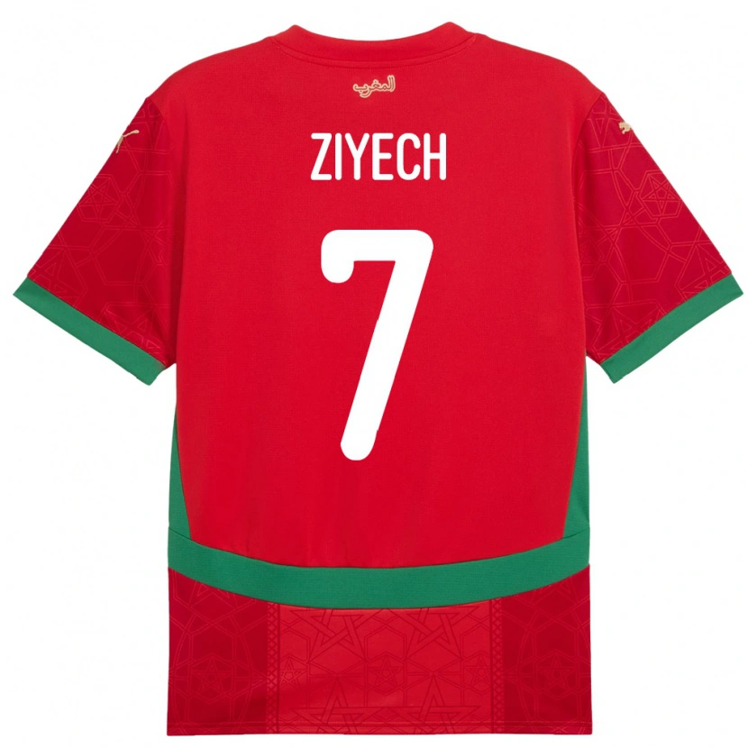 Danxen Męski Maroko Hakim Ziyech #7 Czerwony Domowa Koszulka 24-26 Koszulki Klubowe