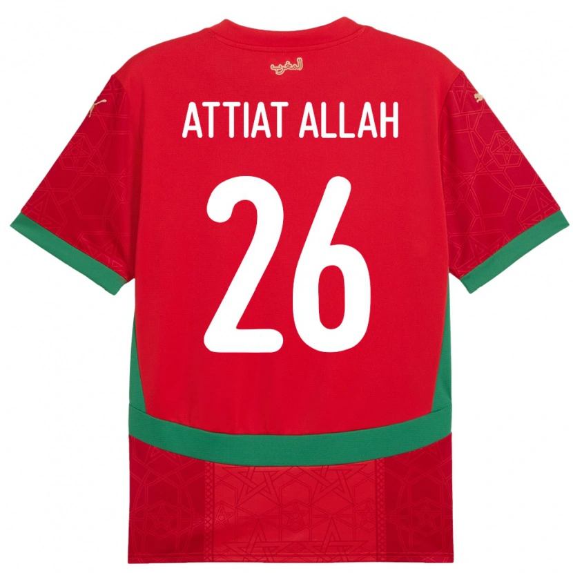 Danxen Męski Maroko Yahia Attiat-Allah #26 Czerwony Domowa Koszulka 24-26 Koszulki Klubowe