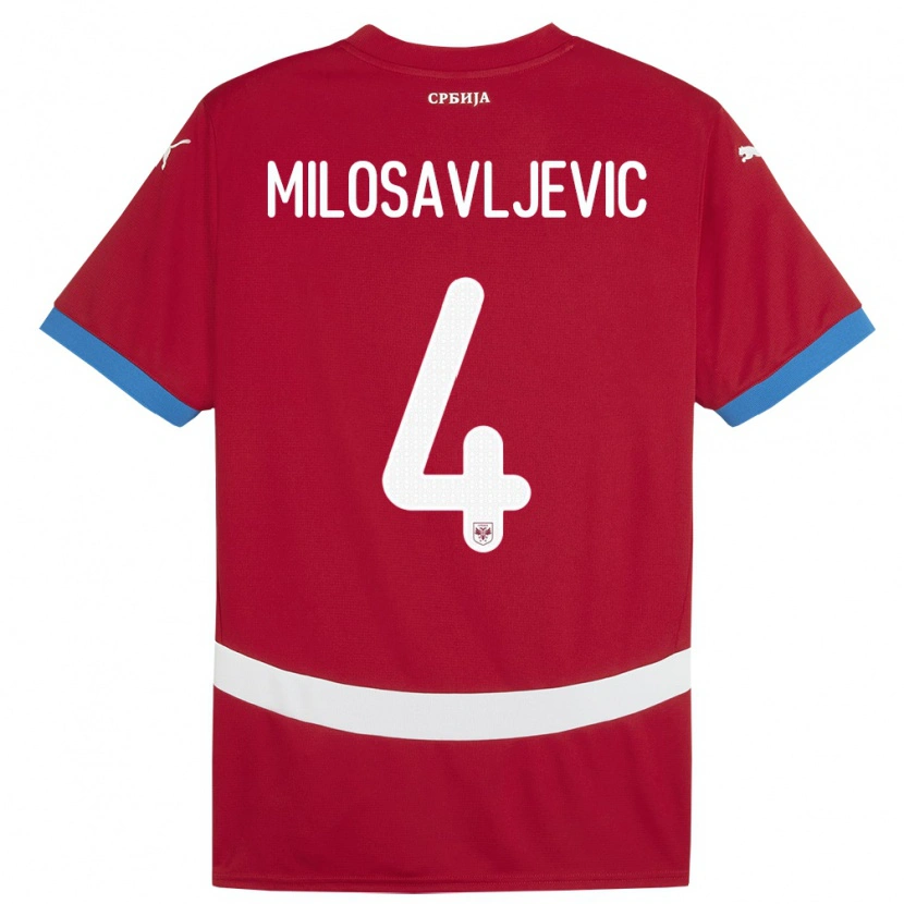 Danxen Męski Serbia Veljko Milosavljevic #4 Czerwony Domowa Koszulka 24-26 Koszulki Klubowe